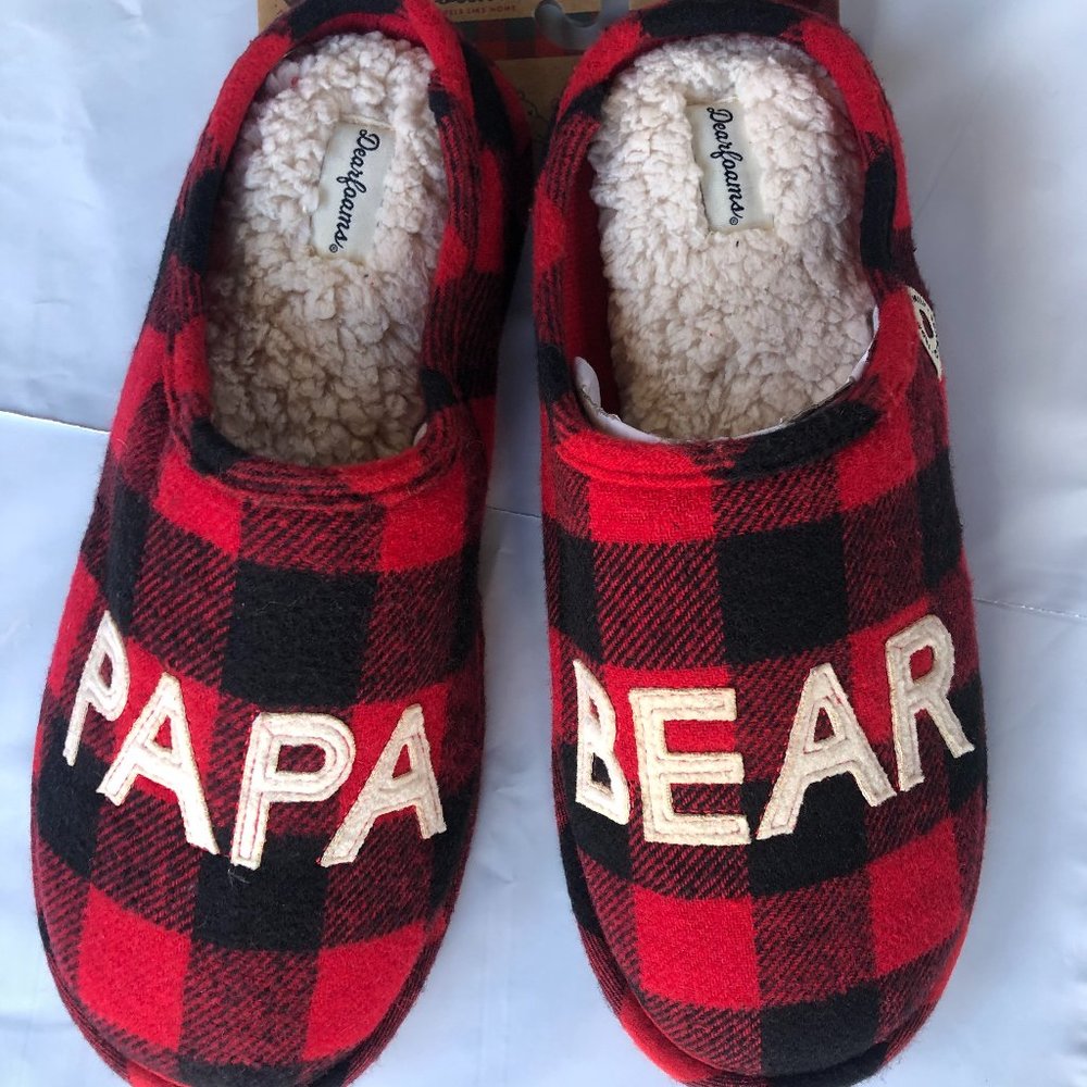 Dearfoams Papa Bear Plaid Men’s Slippers - Small